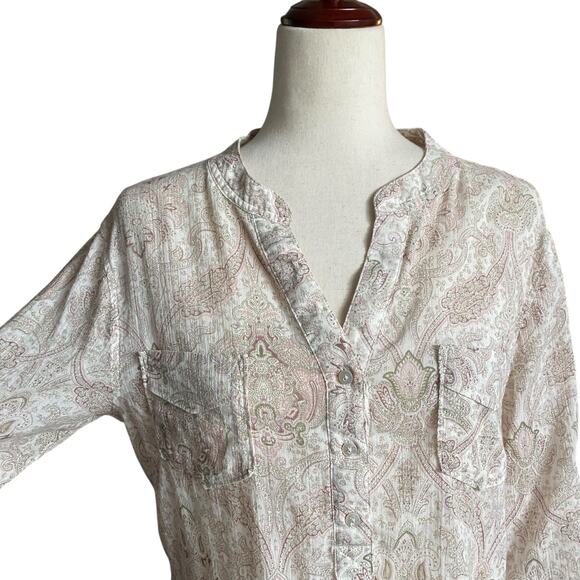 Carve Designs Organic Cotton Lightweight Sheer Long Sleeve Top M Paisley Boho - Picture 6 of 15